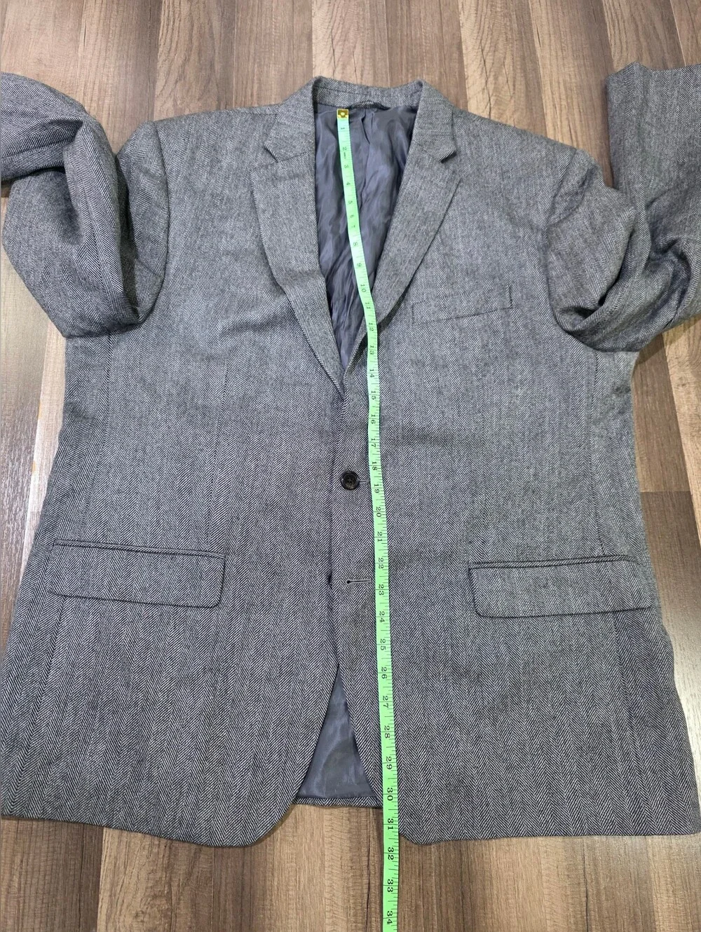Vintage Ralph Lauren 100% Gray Herringbone Blazer Made In Canada Collegiate. 46R